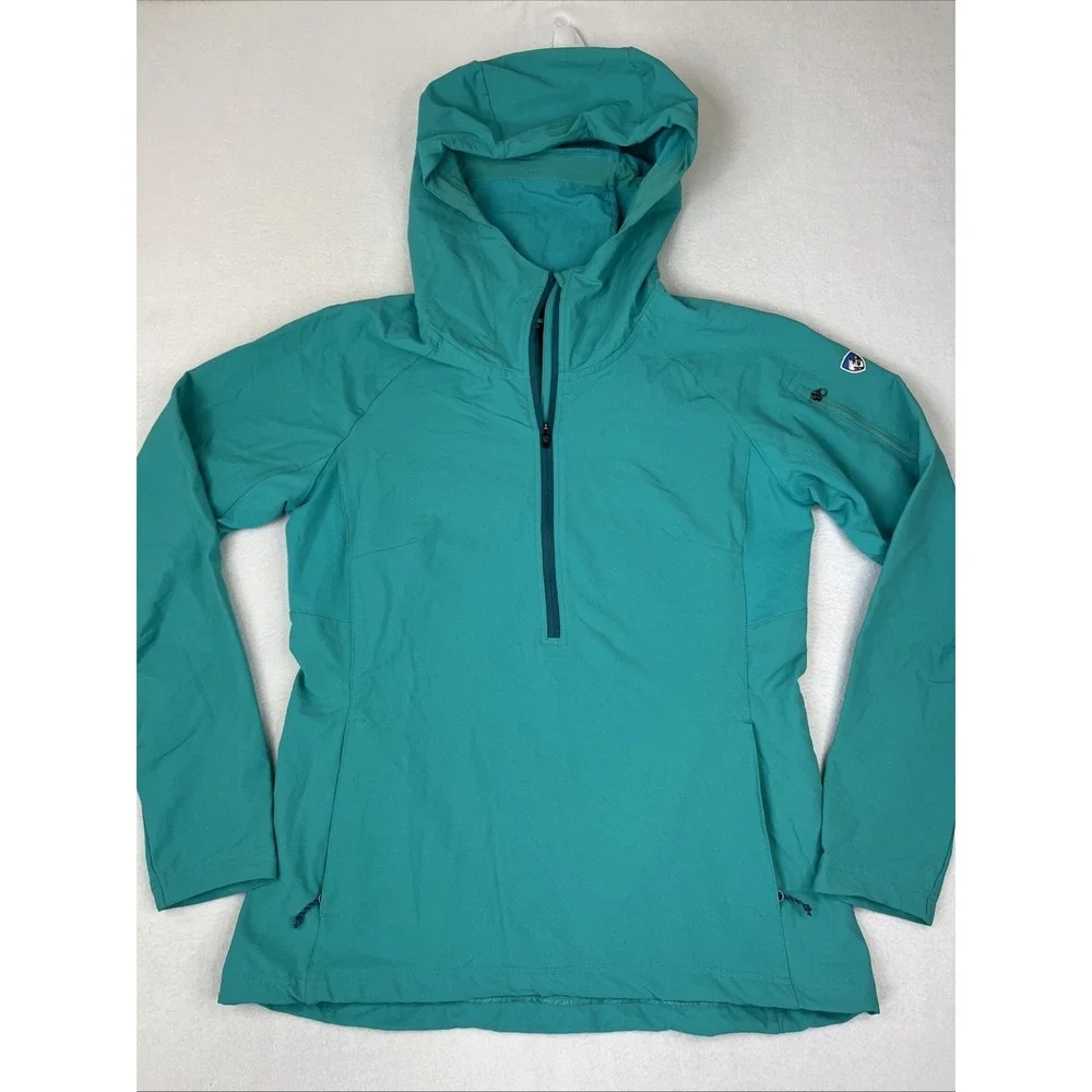 Kuhl Projekt Jacket Womens Small Blue Hood 1/2 Zip Pullover Soft Shell Nylon